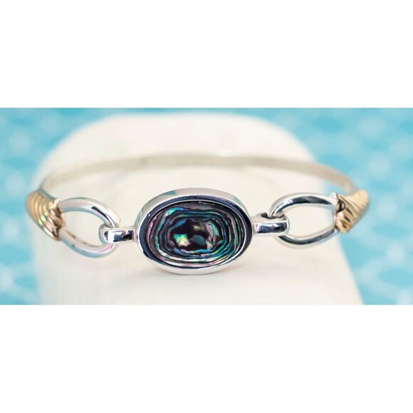 Vintage Abalone Art Deco Oval Eye Hinged Bangle 6 inch by Avon - R9 - Picture 2 of 3